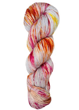 Multicolored skein of yarn on a white background baah yarn La Jolla fingering weight hand dyed yarn for sale 1 skein