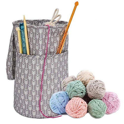 Yarns Crochet Hook Tool Storage Bag Knitting Needle Organizer (Grey Flower)